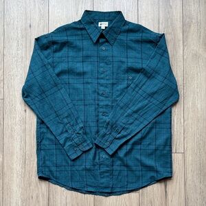 Haggar Men’s Plaid Button Down Shirt Large Green Long Sleeve Casual Pocket